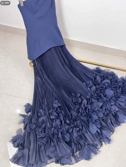 Chic Blue Prom Dress Sheath Chiffon Long Evening Dress ED11461