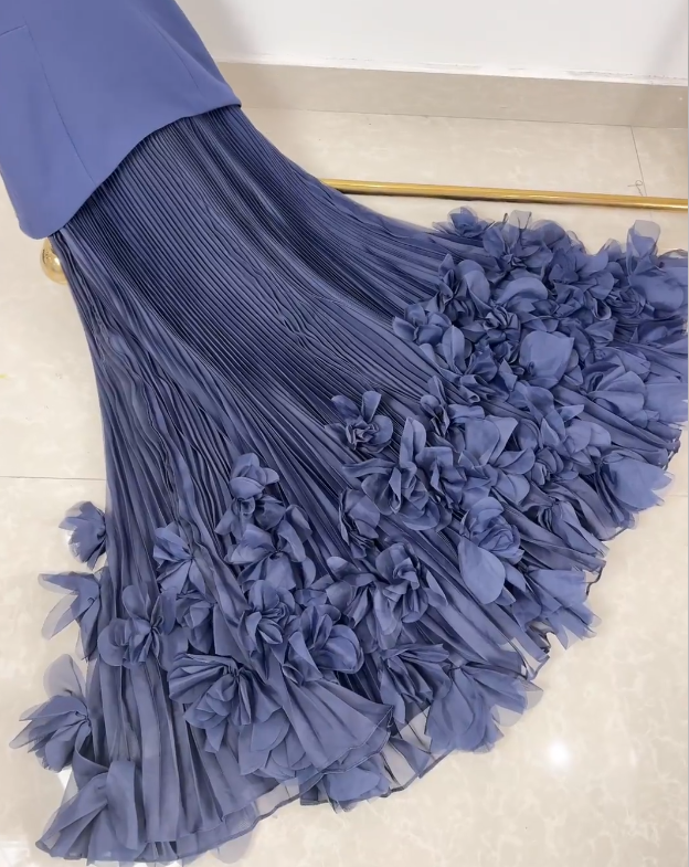 Chic Blue Prom Dress Sheath Chiffon Long Evening Dress ED11461