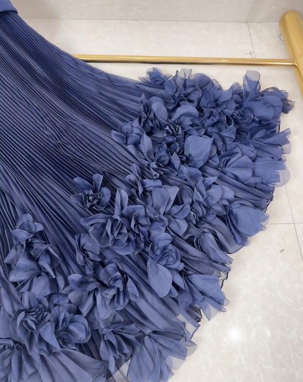 Chic Blue Prom Dress Sheath Chiffon Long Evening Dress ED11461