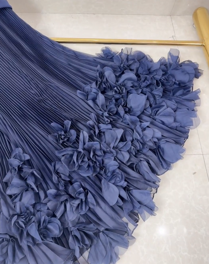 Chic Blue Prom Dress Sheath Chiffon Long Evening Dress ED11461