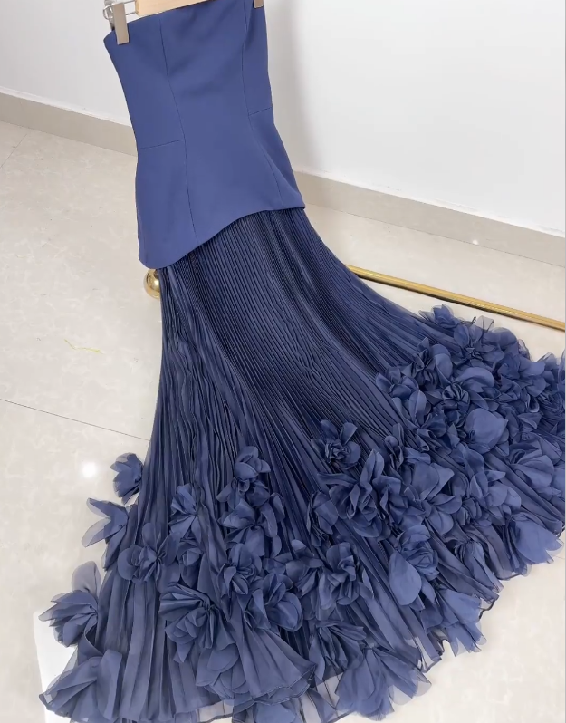 Chic Blue Prom Dress Sheath Chiffon Long Evening Dress ED11461