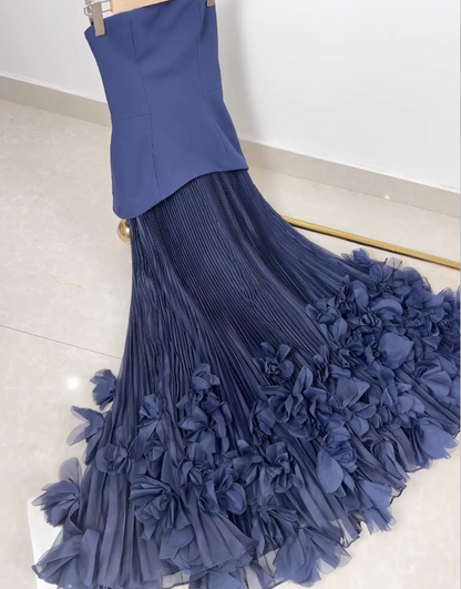 Chic Blue Prom Dress Sheath Chiffon Long Evening Dress ED11461