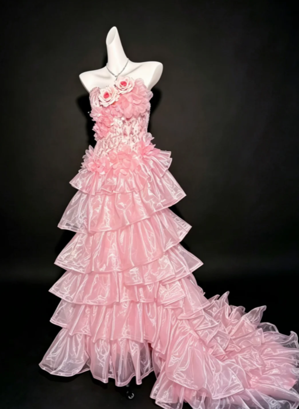 Chic Pink Prom Dress Sheath Tulle Long Evening Dress ED11465