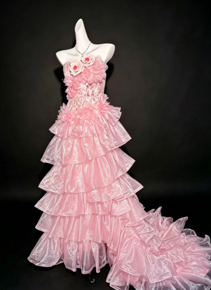 Chic Pink Prom Dress Sheath Tulle Long Evening Dress ED11465