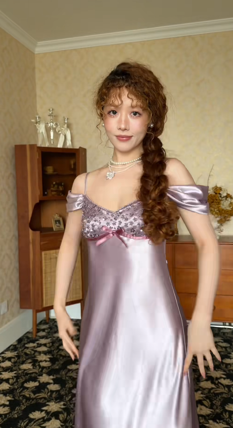 Chic Dusty Lavender Prom Dress Sheath Satin Long Evening Dress ED11467
