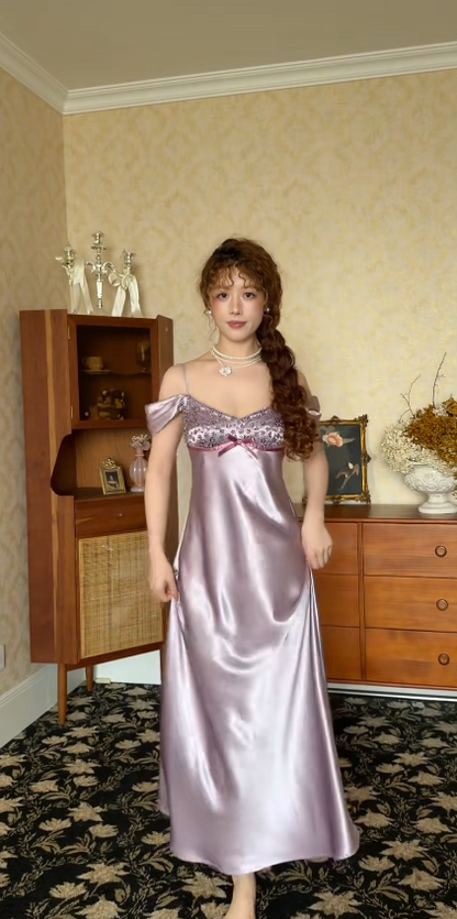 Chic Dusty Lavender Prom Dress Sheath Satin Long Evening Dress ED11467