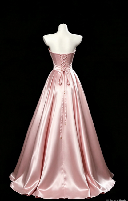 Chic Pink Prom Dress A-Line Satin Long Evening Dress ED11471