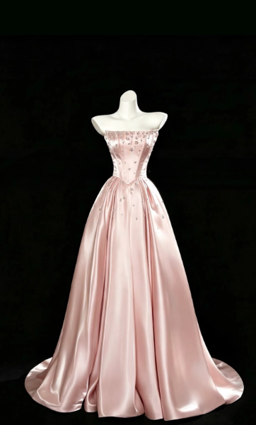 Chic Pink Prom Dress A-Line Satin Long Evening Dress ED11471