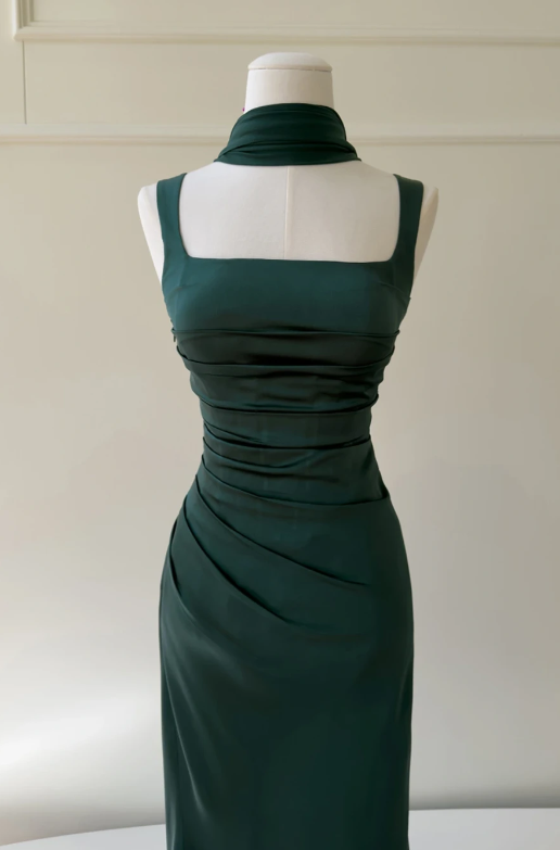 Chic Dark Green Prom Dress Sheath Satin Long Evening Dress ED11472