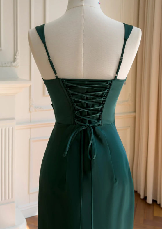 Chic Dark Green Prom Dress Sheath Satin Long Evening Dress ED11472