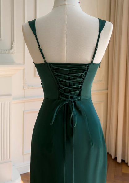 Chic Dark Green Prom Dress Sheath Satin Long Evening Dress ED11472