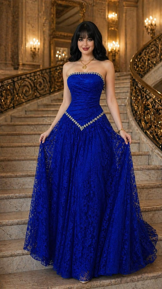 Chic Royal Blue Prom Dress Sheath Lace Long Evening Dress ED11475