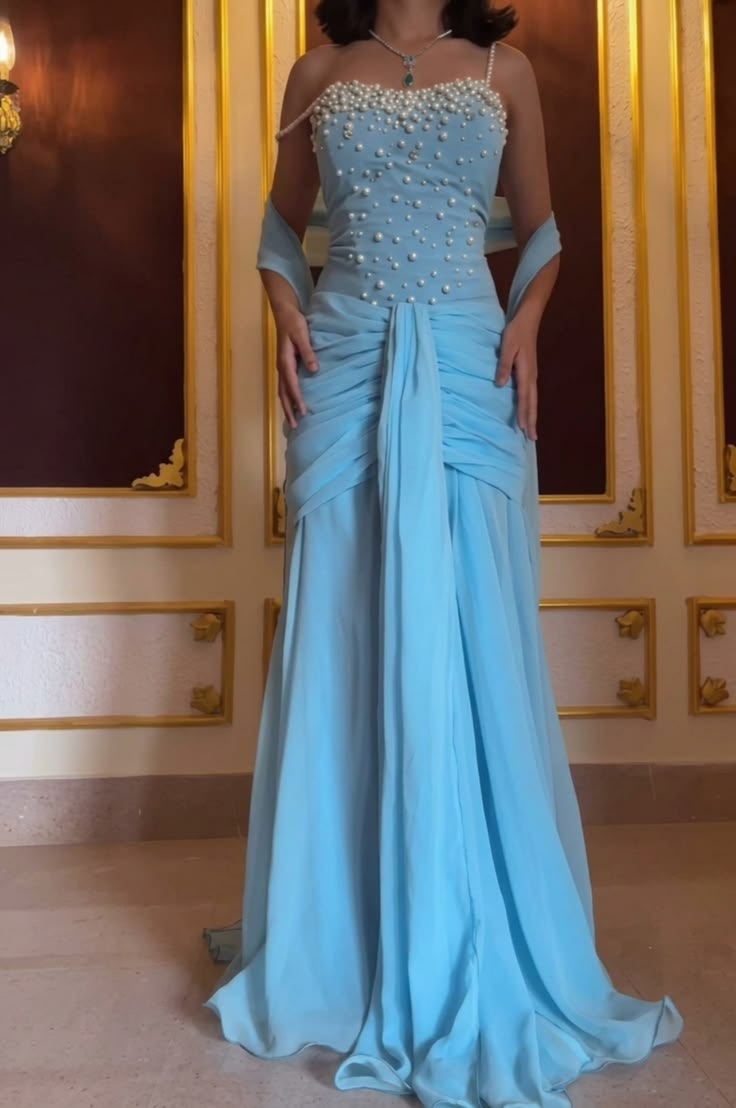 Chic Blue Prom Dress Sheath Chiffon Long Evening Dress ED11476