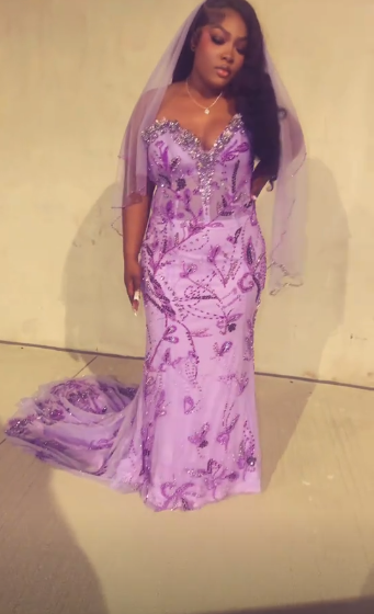 Chic Lilac Beaded Prom Dress Sheath Chiffon Long Evening Dress ED11477