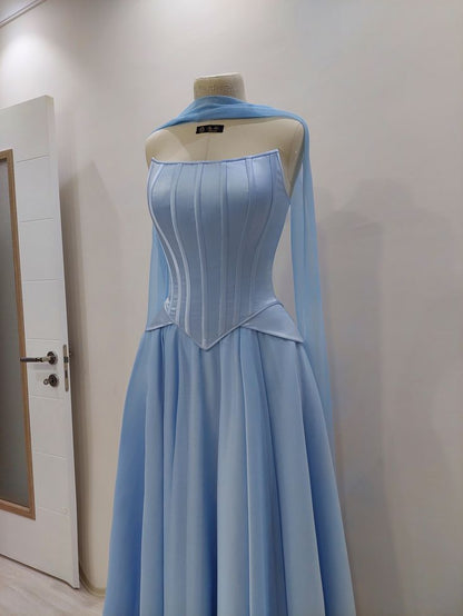 Chic Blue Prom Dress Sheath Satin Long Evening Dress ED11478