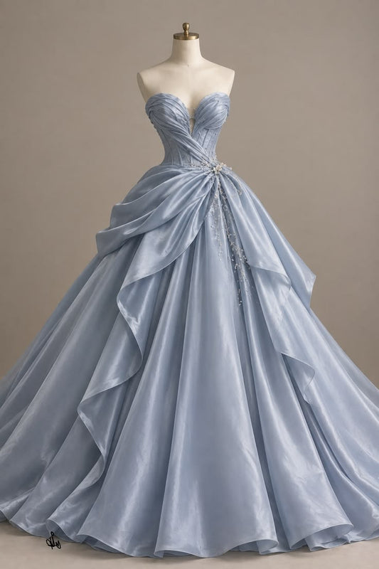 Chic Dusty Blue Prom Dress A-Line Satin Long Evening Dress ED11479