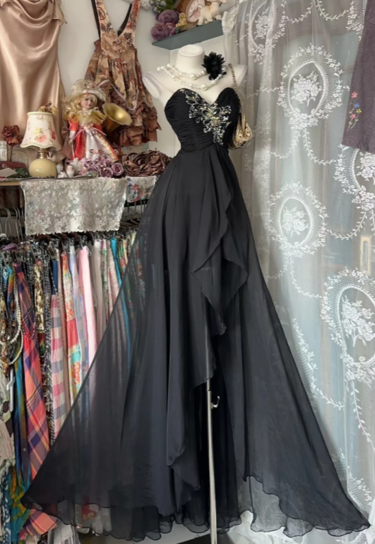 Chic Black Prom Dress Sheath Chiffon Long Evening Dress ED11484