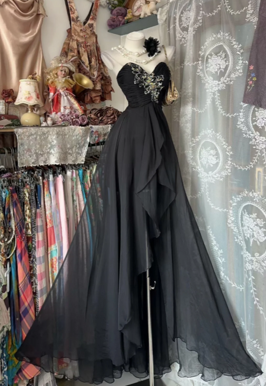 Chic Black Prom Dress Sheath Chiffon Long Evening Dress ED11484