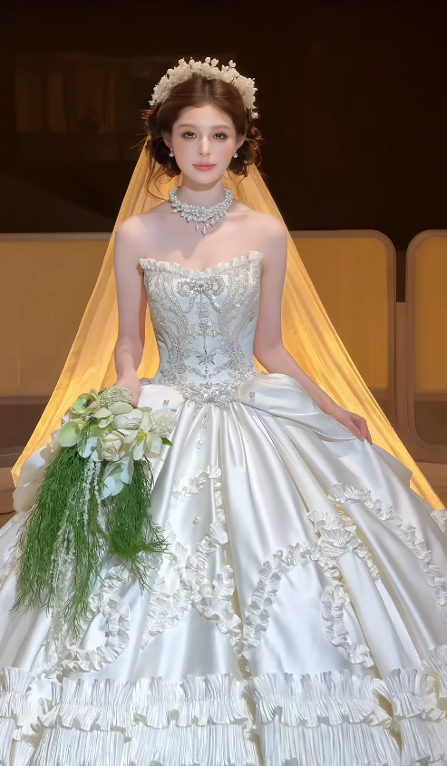 Timeless White Satin Wedding Dress A-Line Bridal Gown ED11489