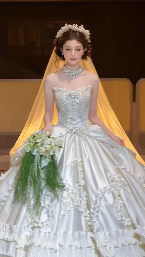 Timeless White Satin Wedding Dress A-Line Bridal Gown ED11489
