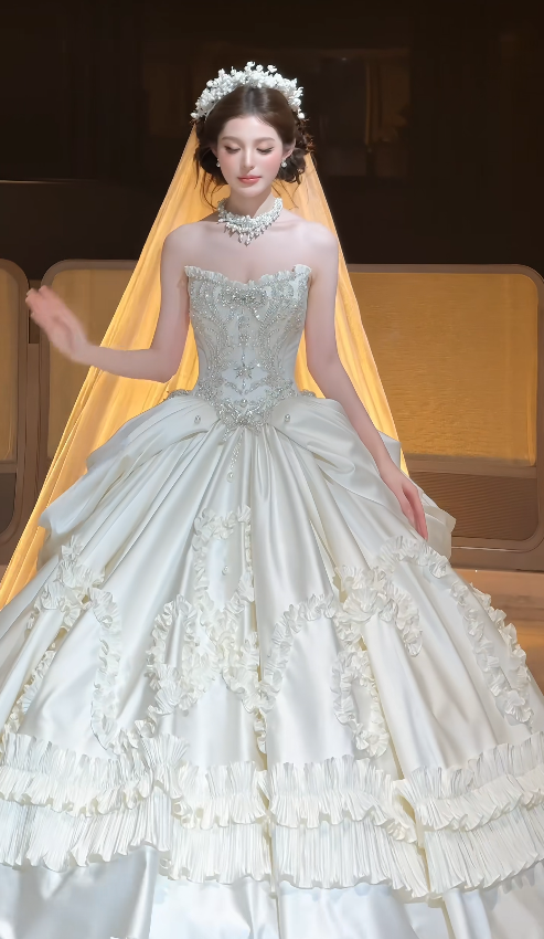 Timeless White Satin Wedding Dress A-Line Bridal Gown ED11489