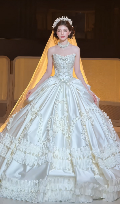 Timeless White Satin Wedding Dress A-Line Bridal Gown ED11489