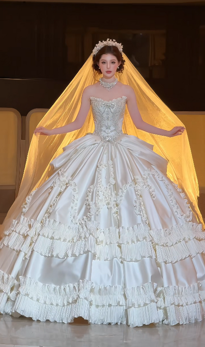 Timeless White Satin Wedding Dress A-Line Bridal Gown ED11489