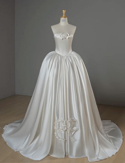Timeless White Satin Wedding Dress A-Line Bridal Gown ED11491