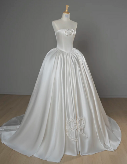 Timeless White Satin Wedding Dress A-Line Bridal Gown ED11491
