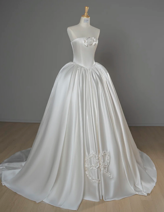 Timeless White Satin Wedding Dress A-Line Bridal Gown ED11491
