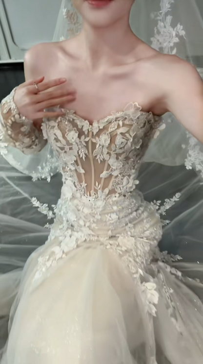 Timeless White Tulle Appliques Wedding Dress A-Line Bridal Gown ED11493