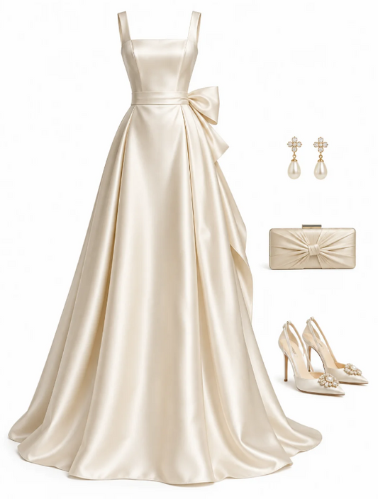 Timeless White Satin Wedding Dress A-Line Bridal Gown ED11494