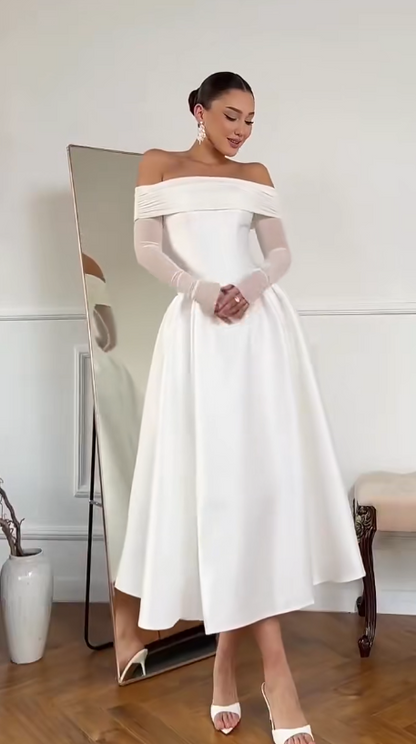 Timeless White Satin Wedding Dress A-Line Bridal Gown ED11495