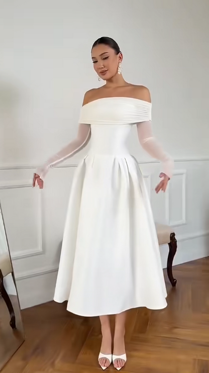 Timeless White Satin Wedding Dress A-Line Bridal Gown ED11495