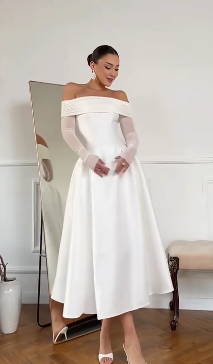 Timeless White Satin Wedding Dress A-Line Bridal Gown ED11495