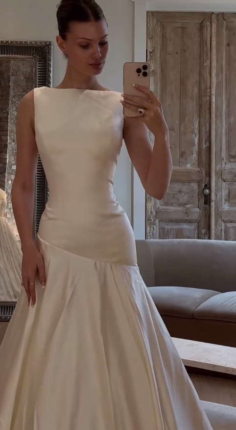 Timeless White Satin Wedding Dress Sheath Bridal Gown ED11500