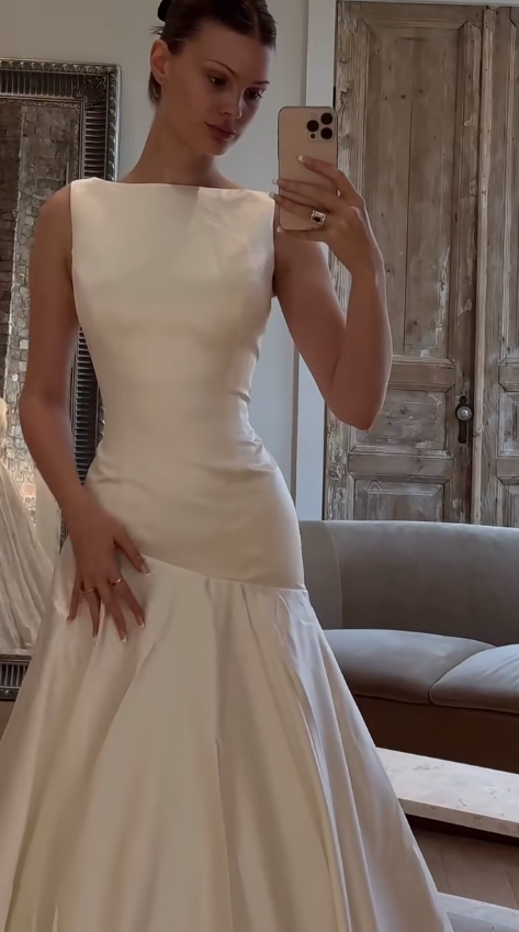 Timeless White Satin Wedding Dress Sheath Bridal Gown ED11500
