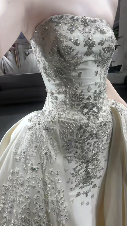 Elegant White Wedding Dress Sheath Satin Bridal Dress Applique Bridal Gown ED11501