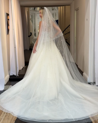 Elegant White Wedding Dress A-line Chiffon Bridal Dress Sequins Bridal Gown ED11503