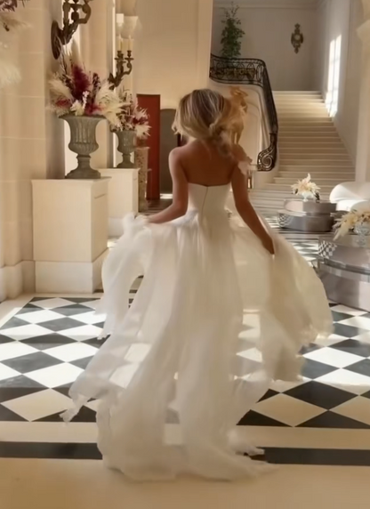 Elegant White Wedding Dress A-line Chiffon Bridal Dress Sequins Bridal Gown ED11504