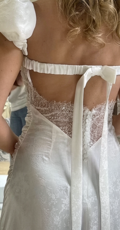 Elegant White Wedding Dress Sheath Satin Bridal Dress Sleeves Bridal Gown ED11508