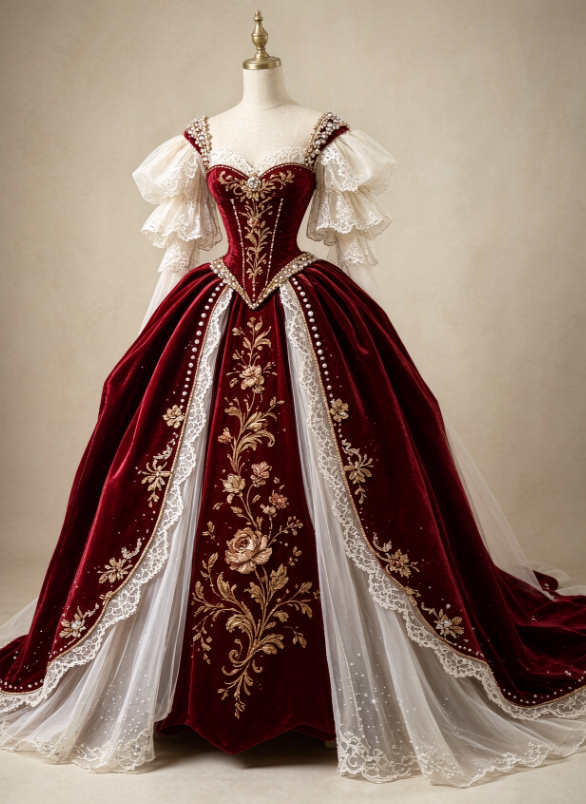 Elegant Burgundy Prom Dress Ball Gown Velvet Long Evening Dress ED11512