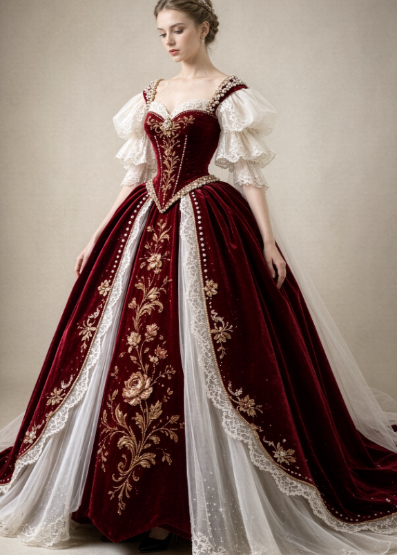 Elegant Burgundy Prom Dress Ball Gown Velvet Long Evening Dress ED11512