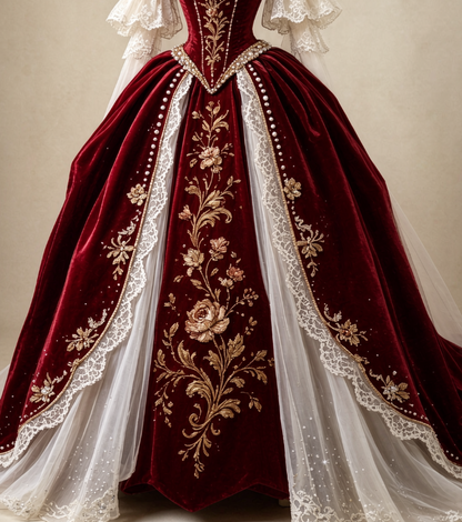 Elegant Burgundy Prom Dress Ball Gown Velvet Long Evening Dress ED11512