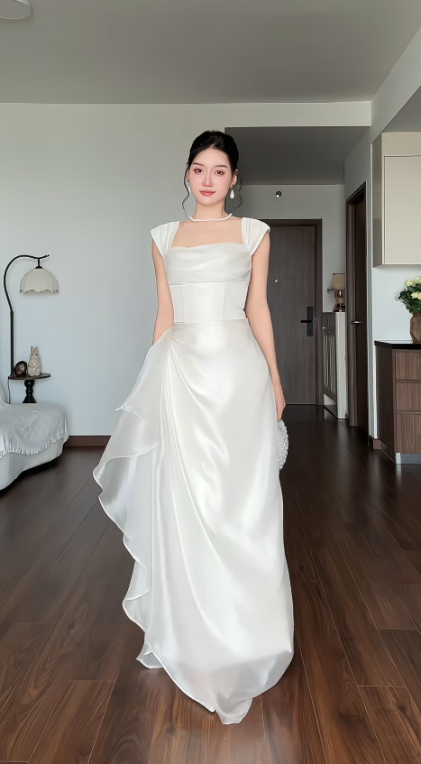Modisches weißes Abiballkleid Etuikleid Chiffon langes Abendkleid ED11526