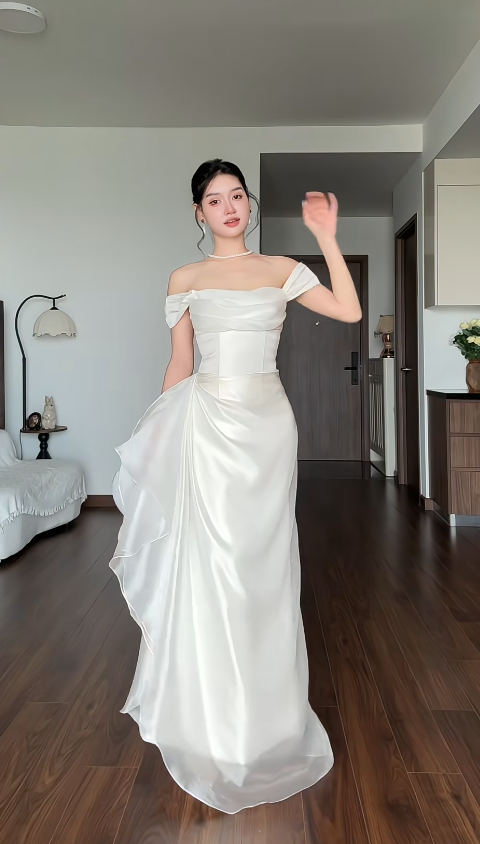Modisches weißes Abiballkleid Etuikleid Chiffon langes Abendkleid ED11526