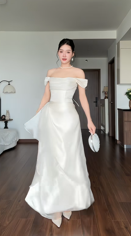 Modisches weißes Abiballkleid Etuikleid Chiffon langes Abendkleid ED11526