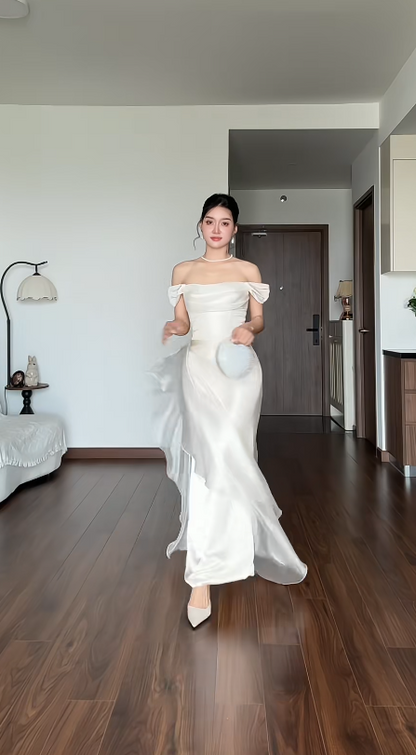 Modisches weißes Abiballkleid Etuikleid Chiffon langes Abendkleid ED11526