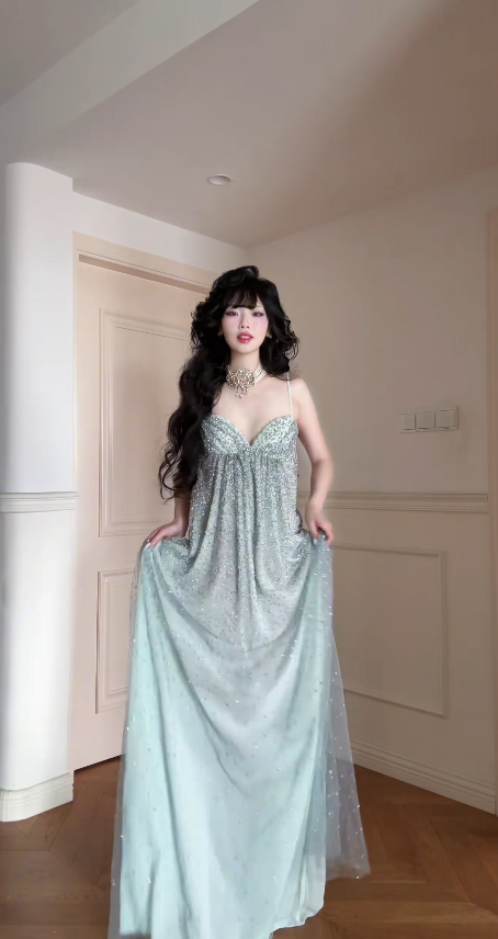 Fashion Green Prom Dress Sheath Chiffon Sequins Long Evening Dress ED11527