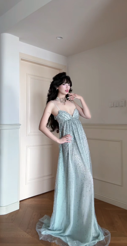 Fashion Green Prom Dress Sheath Chiffon Sequins Long Evening Dress ED11527
